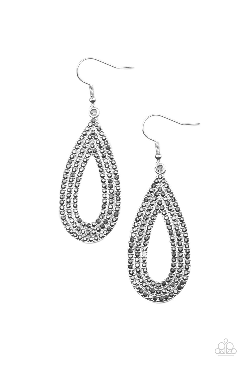 Exquisite Exaggeration - Silver Hematite Rhinestone Earring Paparazzi E0283