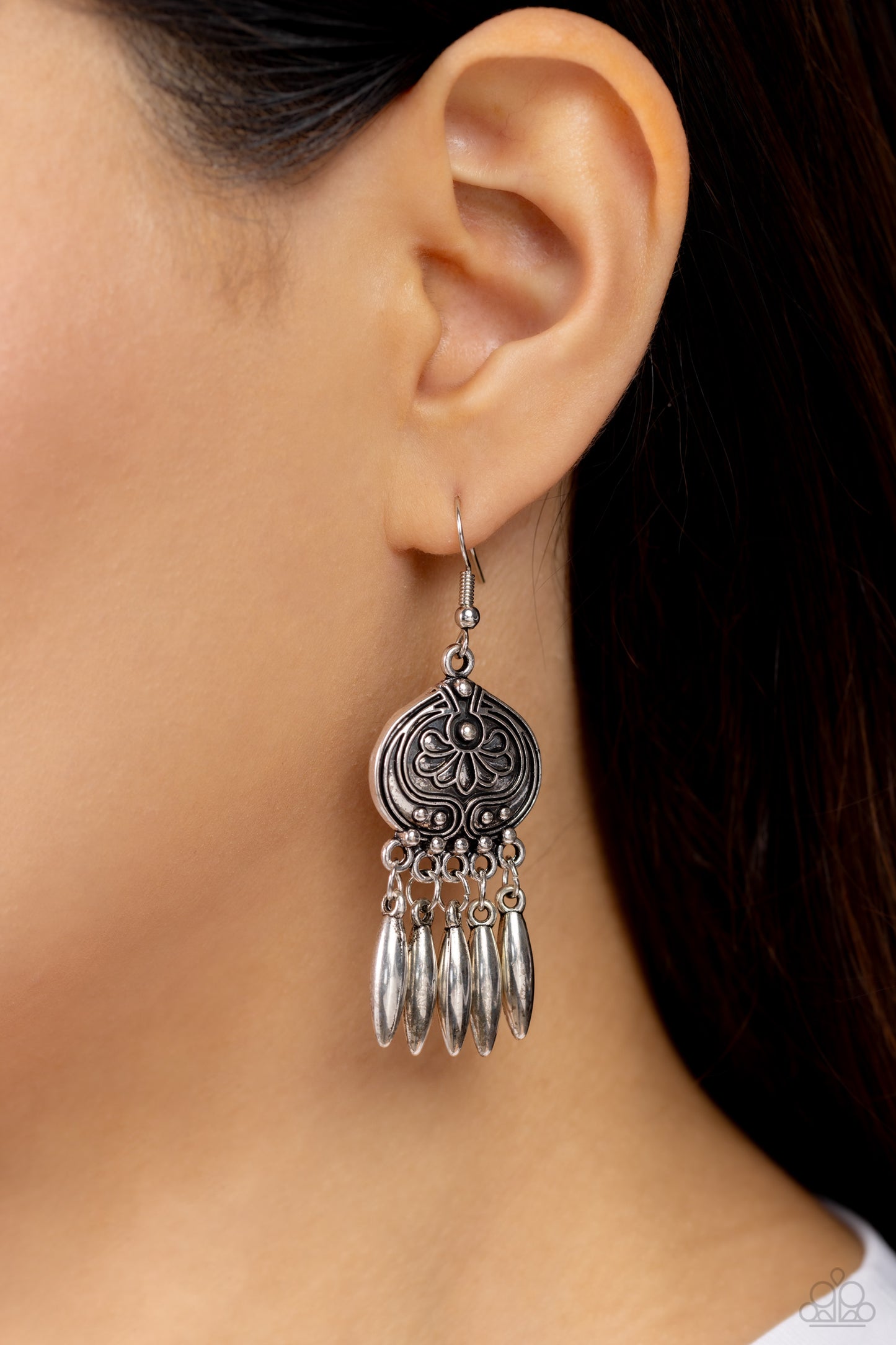 Future, PASTURE, and Present - Silver Fringe Santa Fe Style Earring Paparazzi E1491