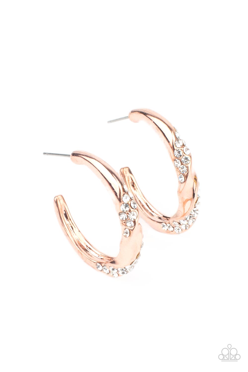 Subliminal Shimmer - Copper White Rhinestone Hoop Earring Paparazzi E0679