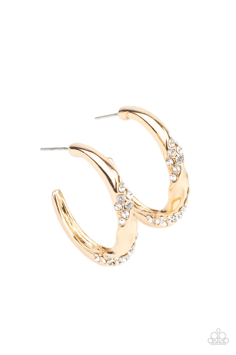 Subliminal Shimmer - Gold And White Rhinestone Hoop Earring Paparazzi E0832