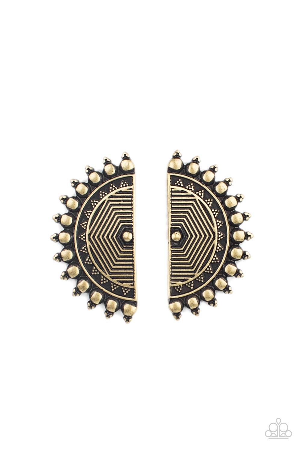 Fiercely Fanned Out - Brass Half Moon Antiqued Post Earring Paparazzi E1382