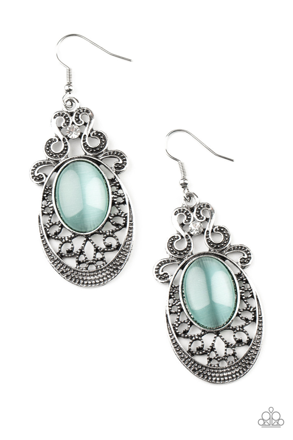 Garden Gondola Ride - Blue Cat's Eye Stone Silver Earring Paparazzi E1512