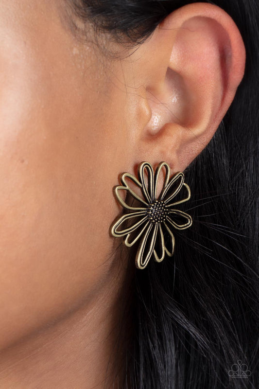 Artisan Arbor - Brass Post Back Flower Earring Paparazzi E0305