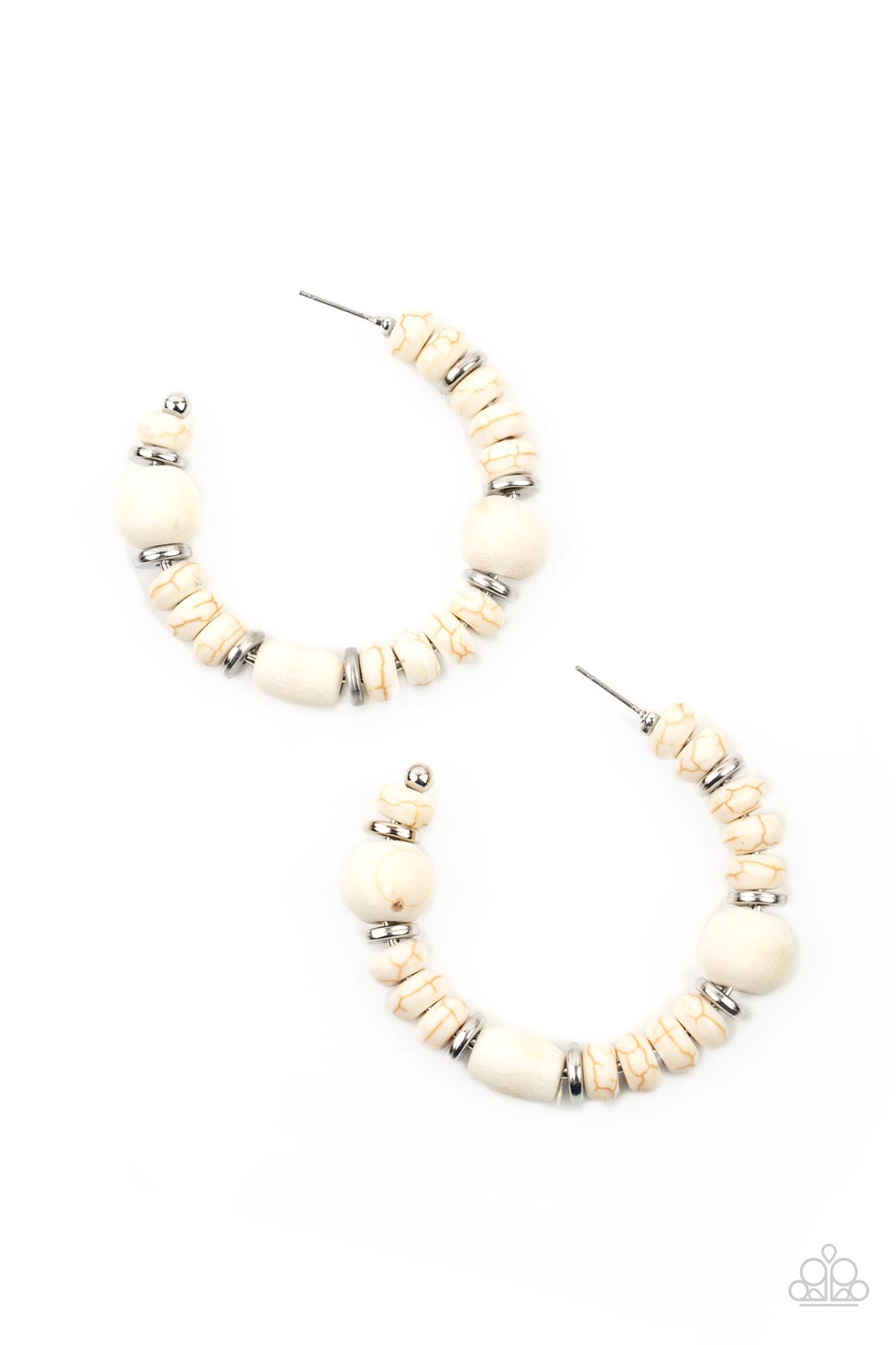 Definitely Down-To-Earth - White Stone Santa Fe Style Hoop Earring Paparazzi E0585