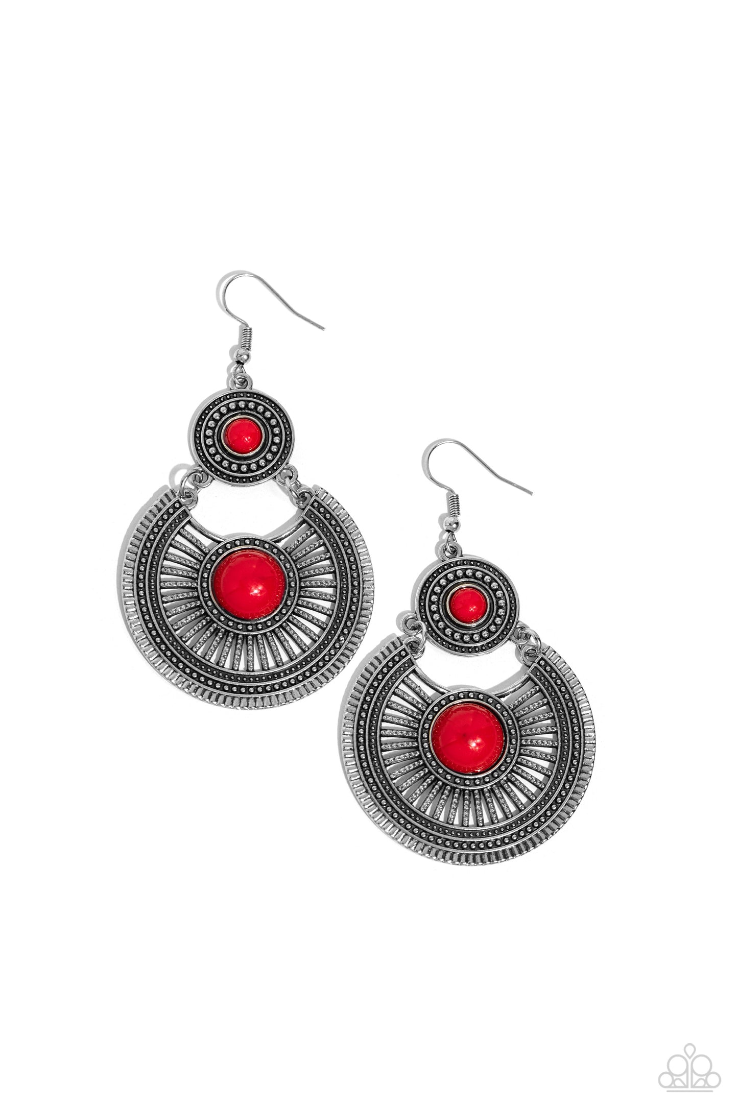 A Wild Bunch - Red Bead Crescent Silver Earring Paparazzi E1599