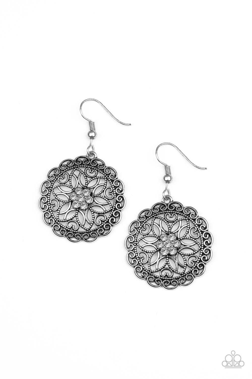 Flower Shop Sparkle - White Rhinestone Earring Paparazzi E0303