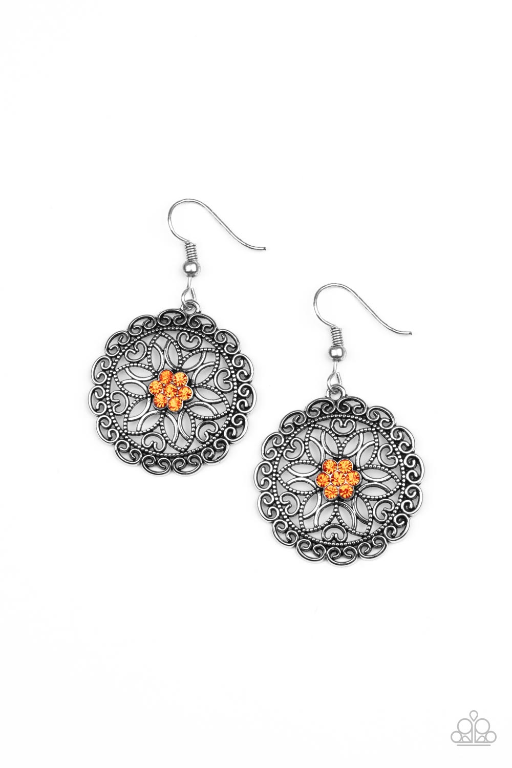 Flower Shop Sparkle - Orange Rhinestone Earring Paparazzi E0534