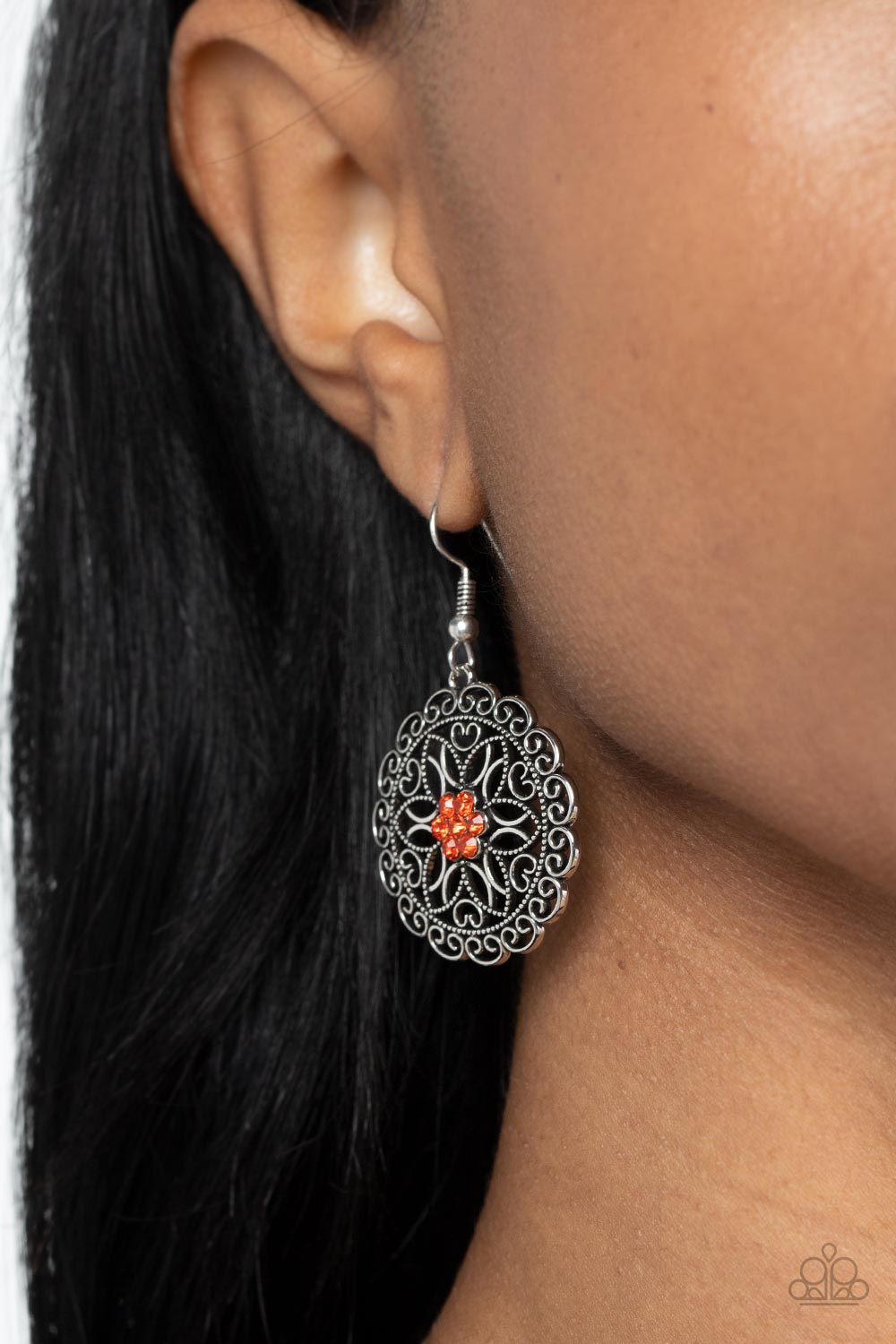 Flower Shop Sparkle - Orange Rhinestone Earring Paparazzi E0534