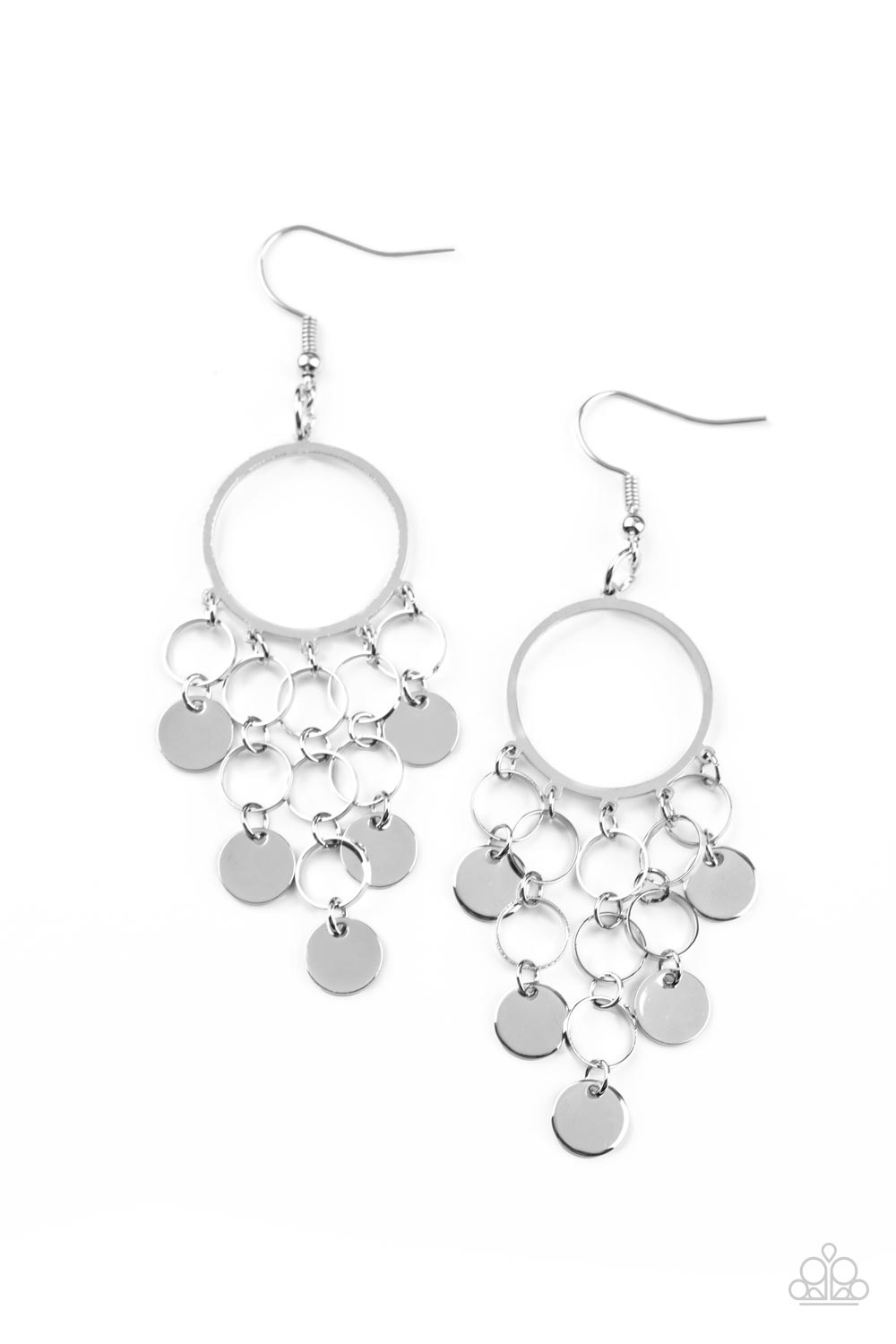 Cyber Chime - Silver Disc And Rings Earring Paparazzi E0394