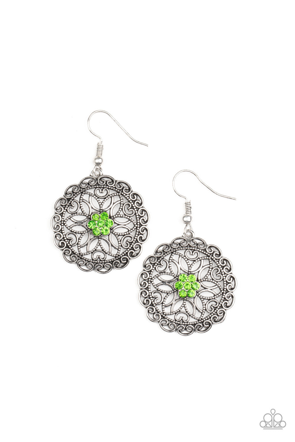 Flower Shop Sparkle - Green Rhinestone Earring Paparazzi E0602