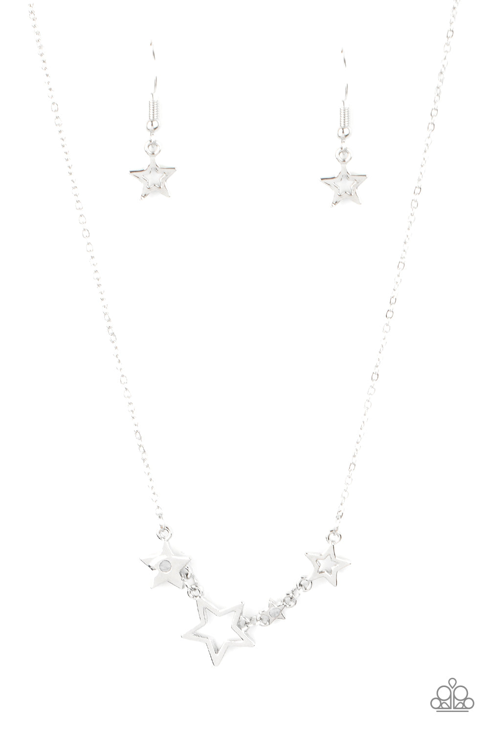 Proudly Patriotic - White Rhinestone Silver Star Patriotic Necklace Paparazzi N1701