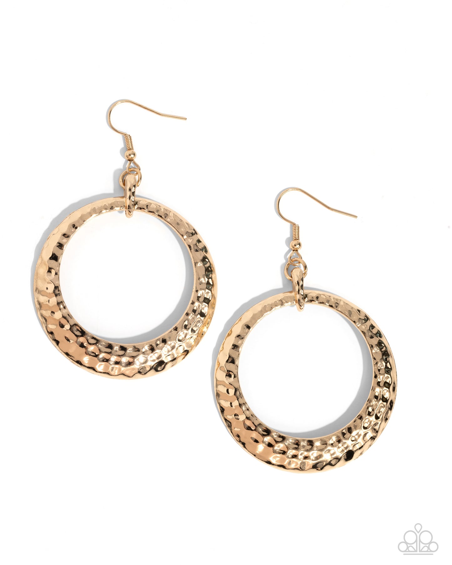 Gallery Gear - Gold Shiny Hammered Circular Frame Earring Paparazzi E1897