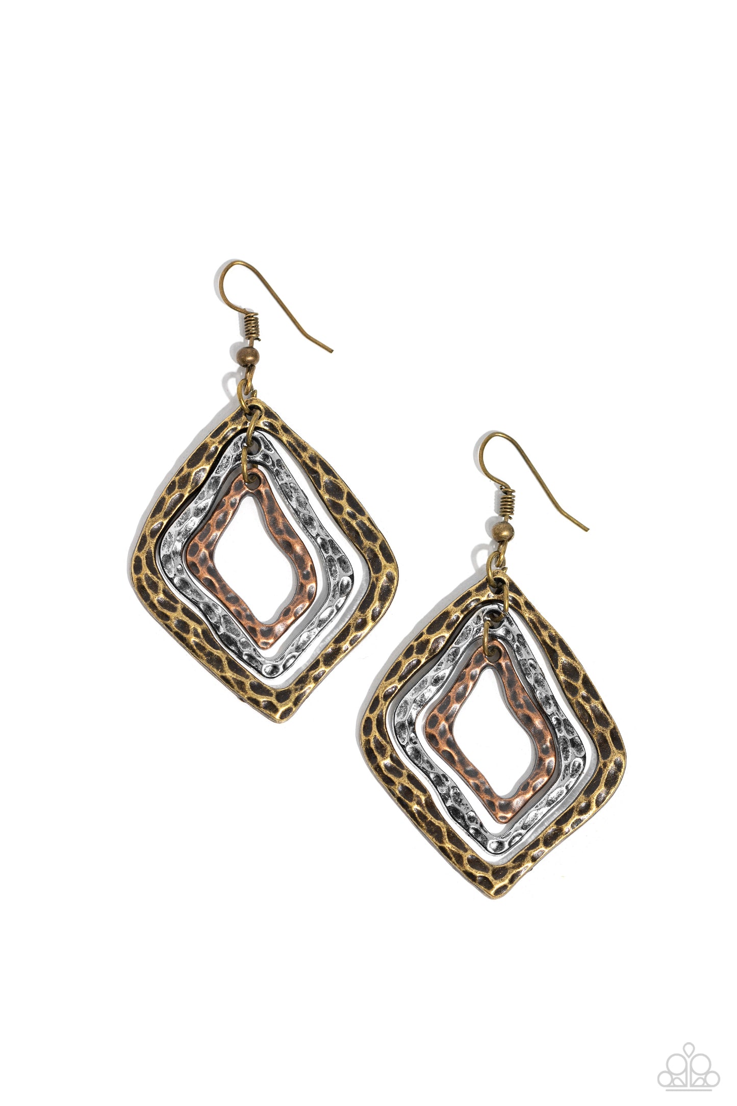 Primitive Performance - Multi Copper, Silver, Brass Antiqued Hammered Earring Paparazzi E1792