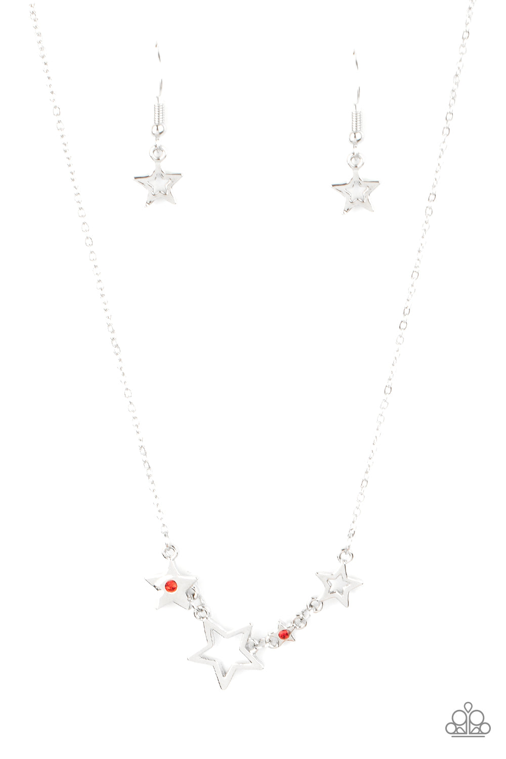 Proudly Patriotic - Red White Star Rhinestone Necklace Paparazzi N0888