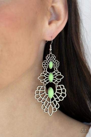 Flamboyant Frills Green Earring Paparazzi E0217