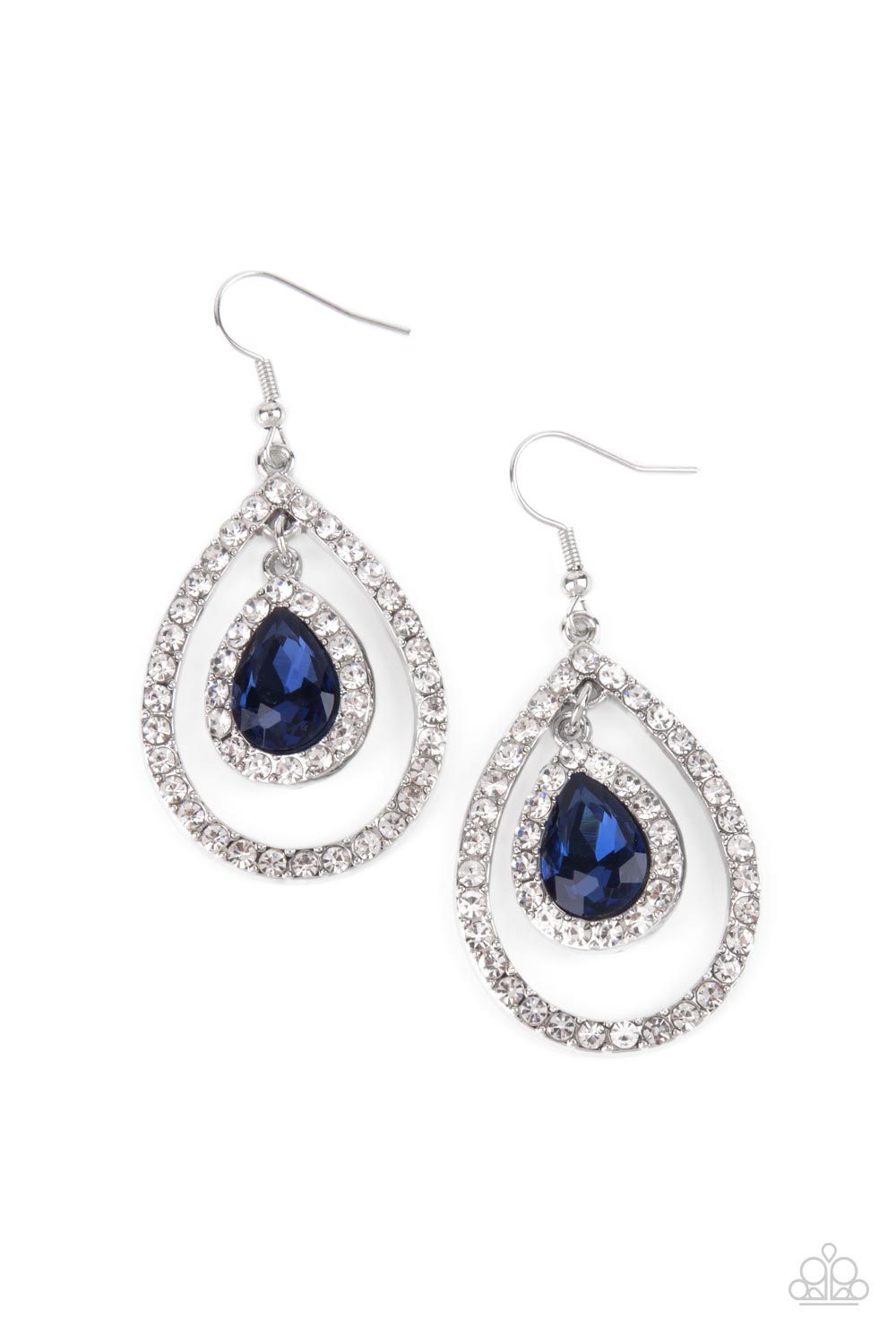 Blushing Bride - Blue Teardrop White Rhinestone Earring Paparazzi E0801