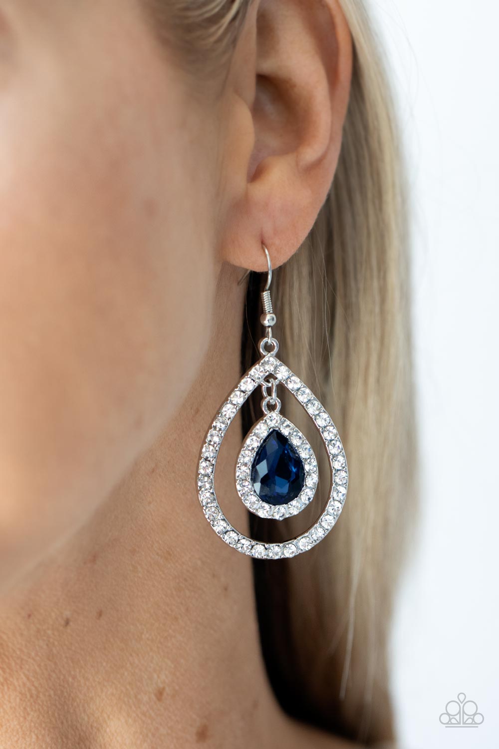 Blushing Bride - Blue Teardrop White Rhinestone Earring Paparazzi E0801