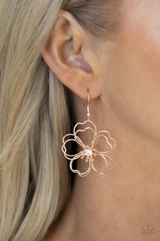 Petal Power Rose Gold flower Earring Paparazzi E0682