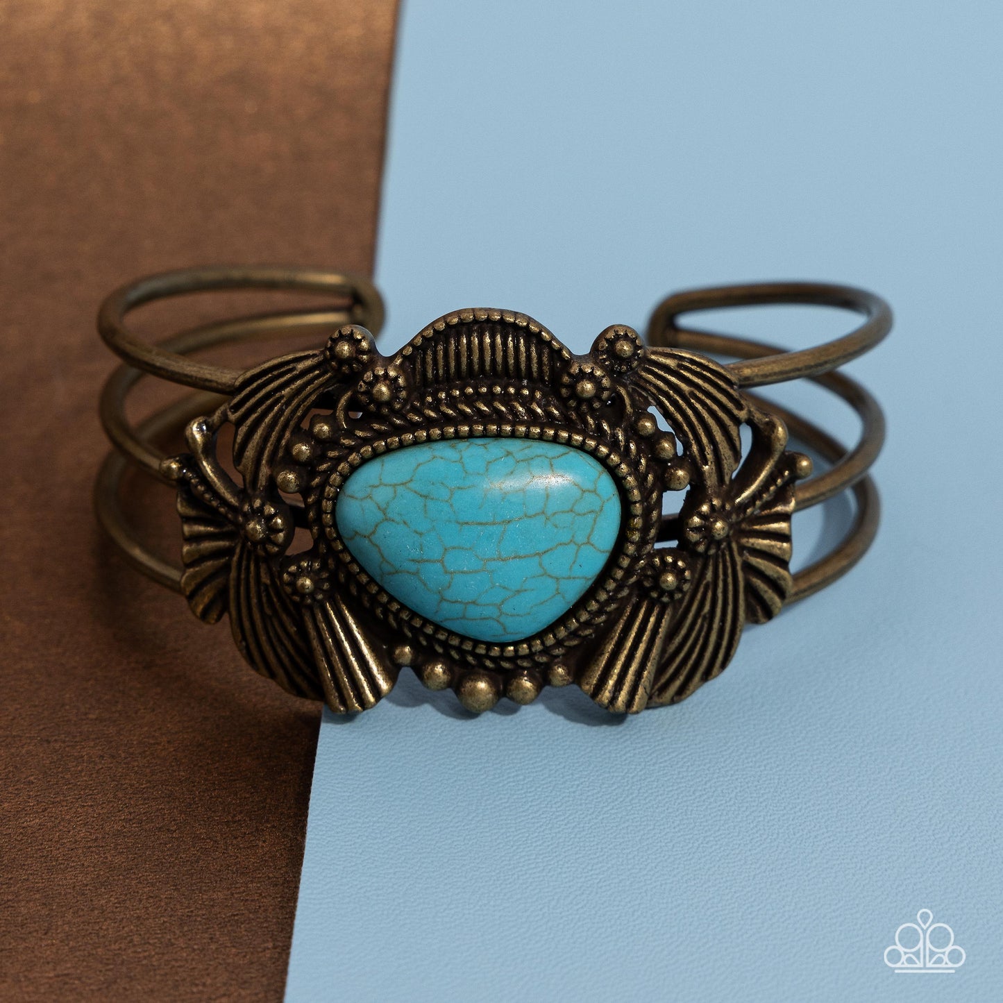 Western Wonderland - Brass & Blue Turquoise Stone Santa Fe Style Cuff Bracelet Paparazzi B1510