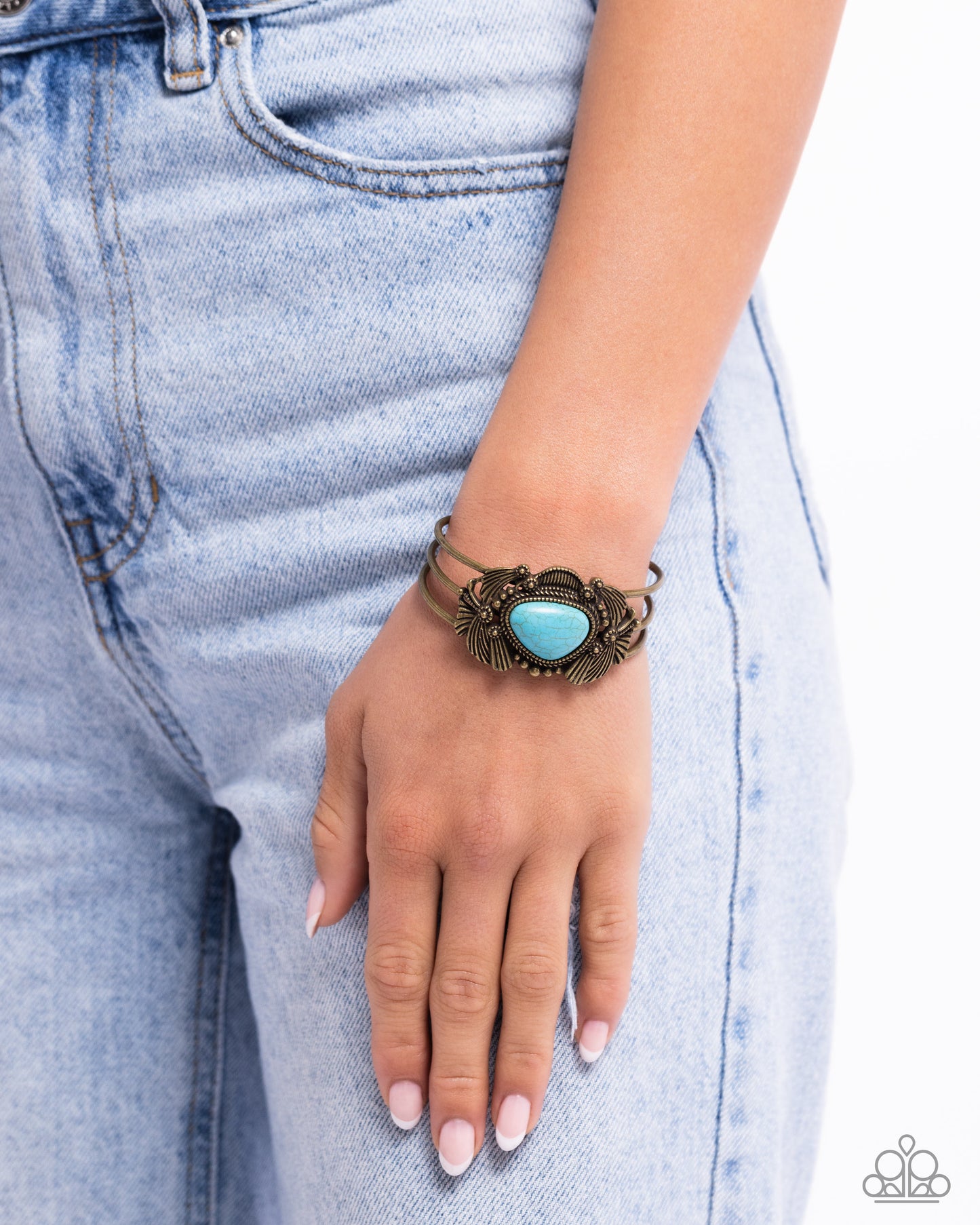 Western Wonderland - Brass & Blue Turquoise Stone Santa Fe Style Cuff Bracelet Paparazzi B1510