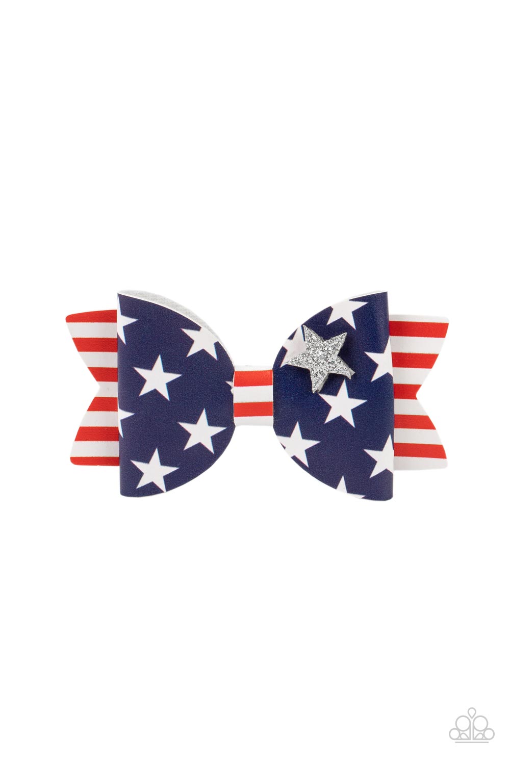 Red, White, and Bows - Multi Color Red & White Stripes White Star Patriotic Hair Clip H0107