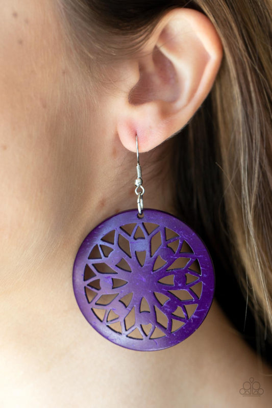 Ocean Canopy - Purple Wooden Earring Paparazzi E0845