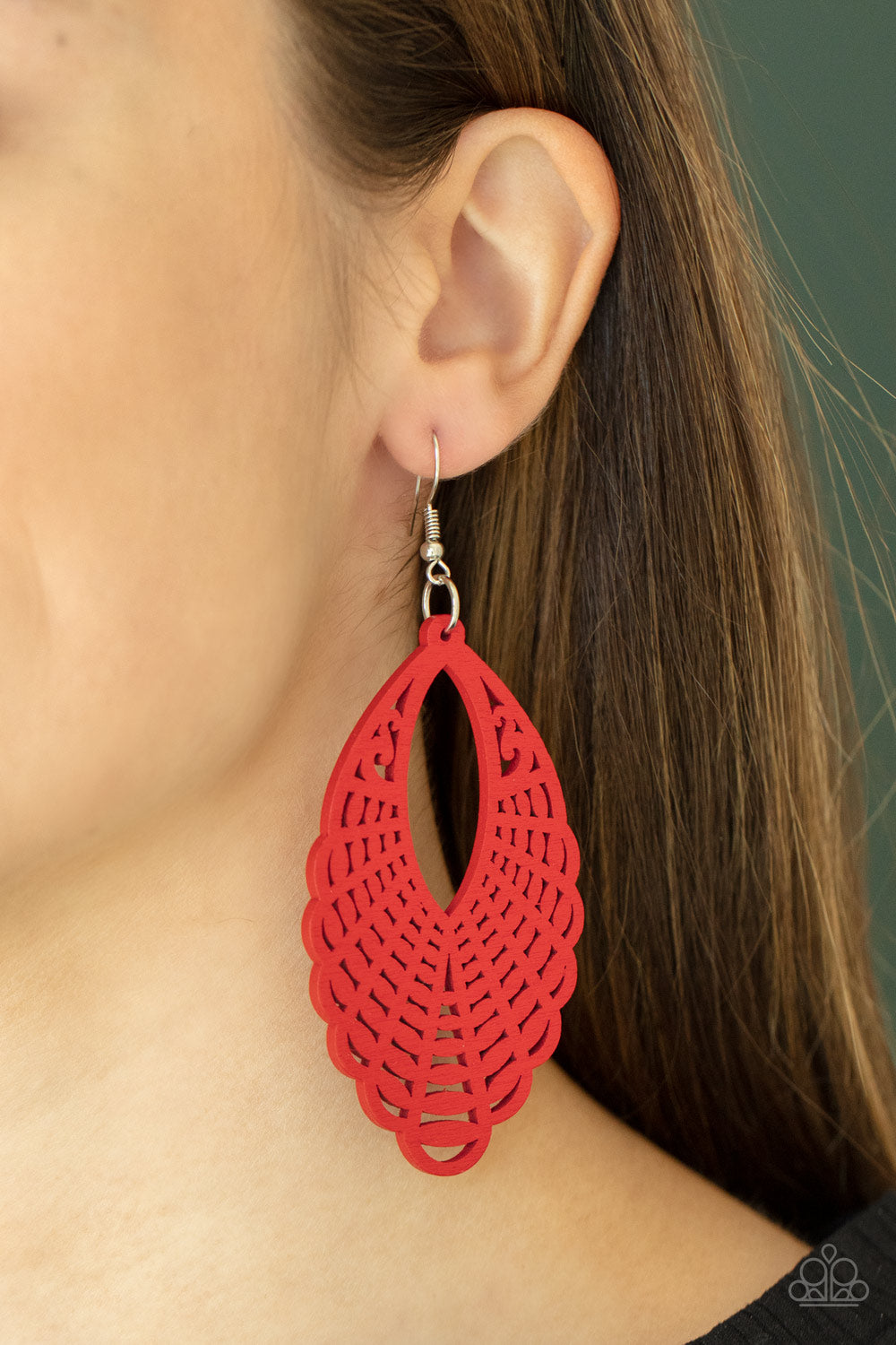 Tahiti Tankini - Red Wooden Earring Paparazzi E0750