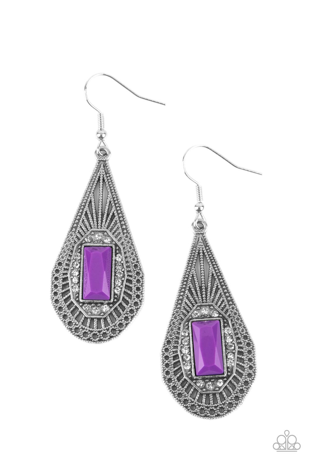 Deco Dreaming - Purple Bead White Rhinestone Earring Paparazzi E0229