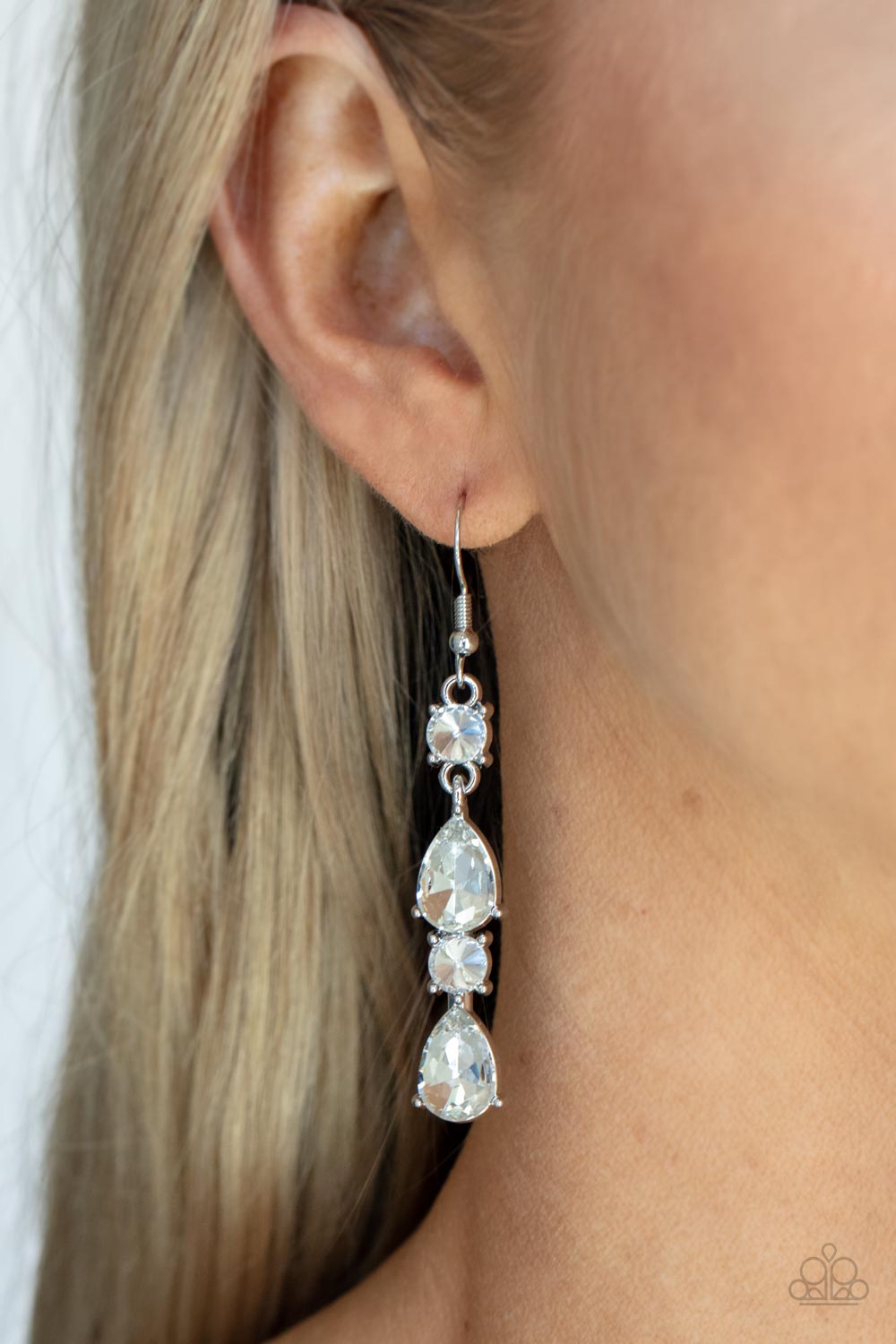 Raise Your Glass to Glamorous - White Earring Paparazzi E0491