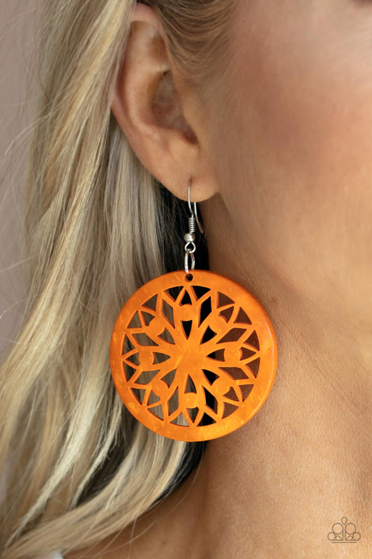 Ocean Canopy - Orange Wooden Earring Paparazzi E0724