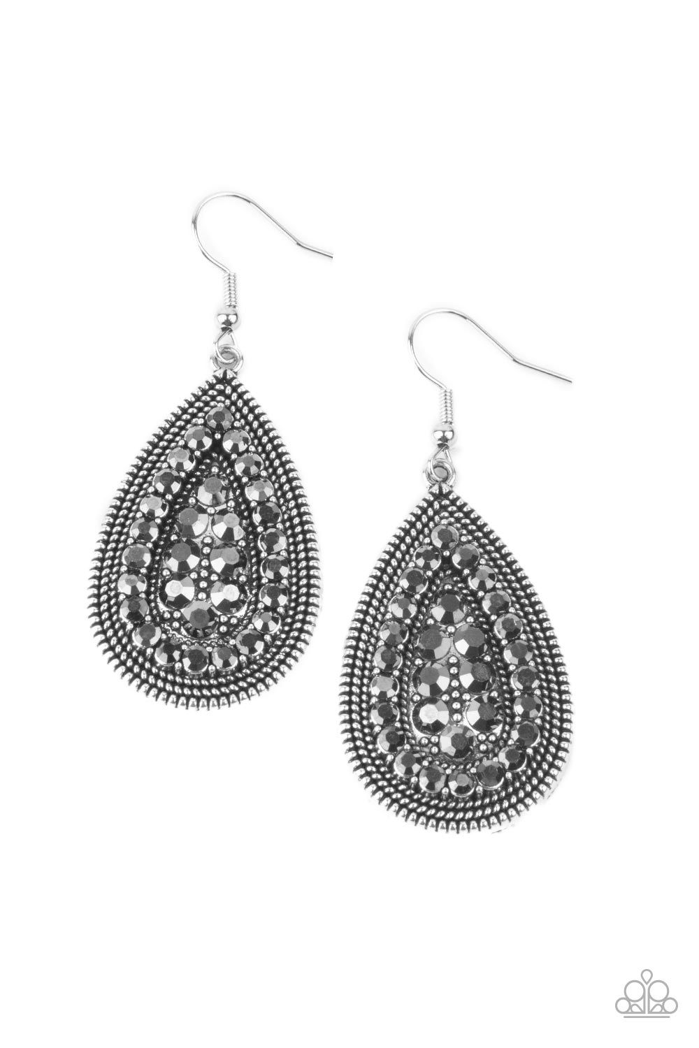 Interstellar Idol - Silver Teardrop Hematite Rhinestone Earring Paparazzi E0249