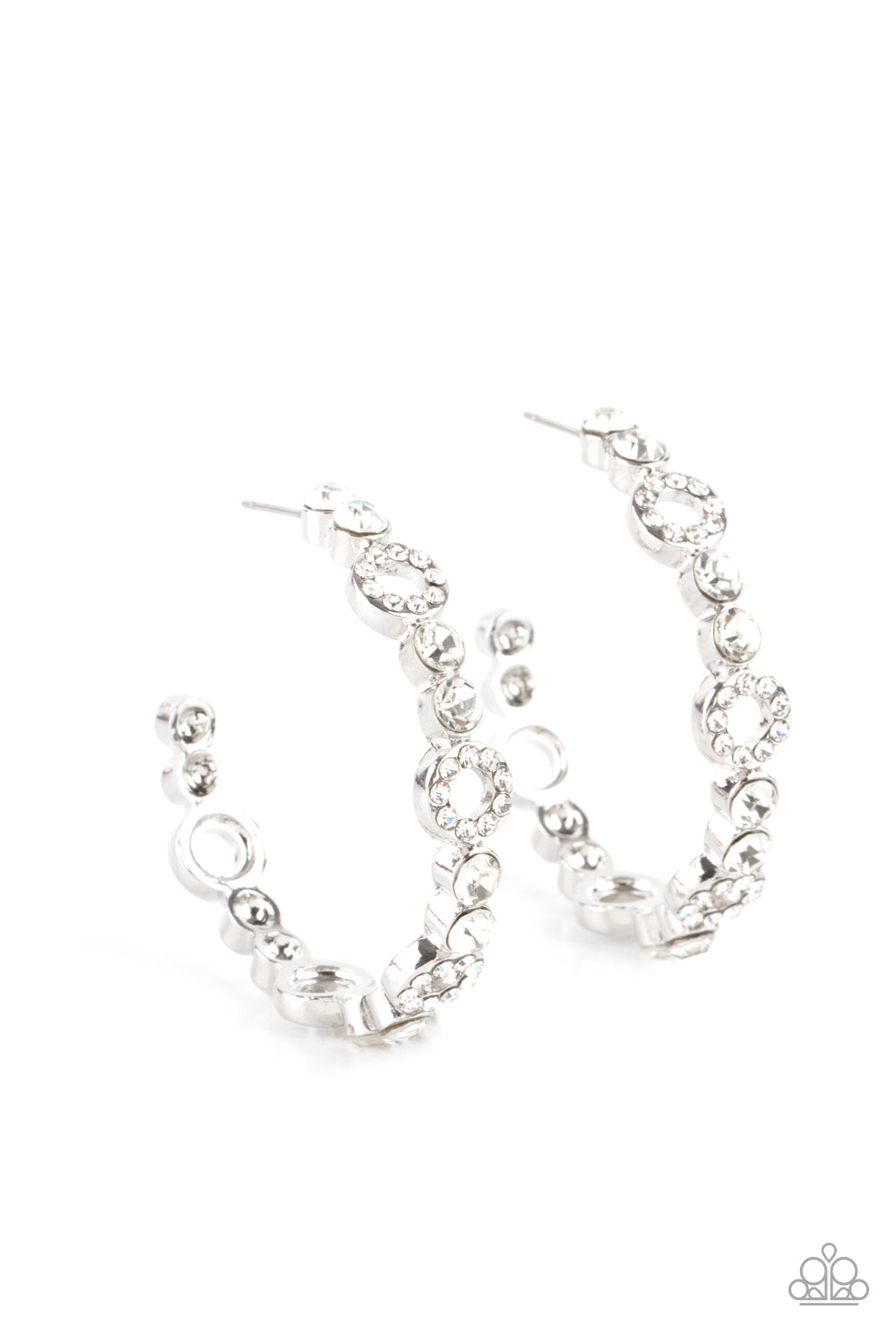 Swoon-Worthy Sparkle - White Rhinestone Silver Hoop Earring Paparazzi E0952