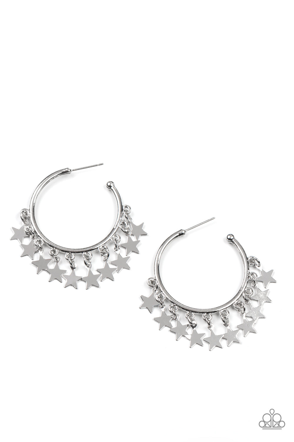 Happy Independence Day - Silver Star Hoop Earring Paparazzi E0764