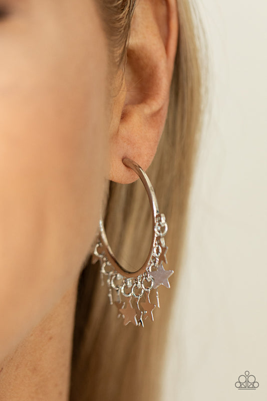 Happy Independence Day - Silver Star Hoop Earring Paparazzi E0764