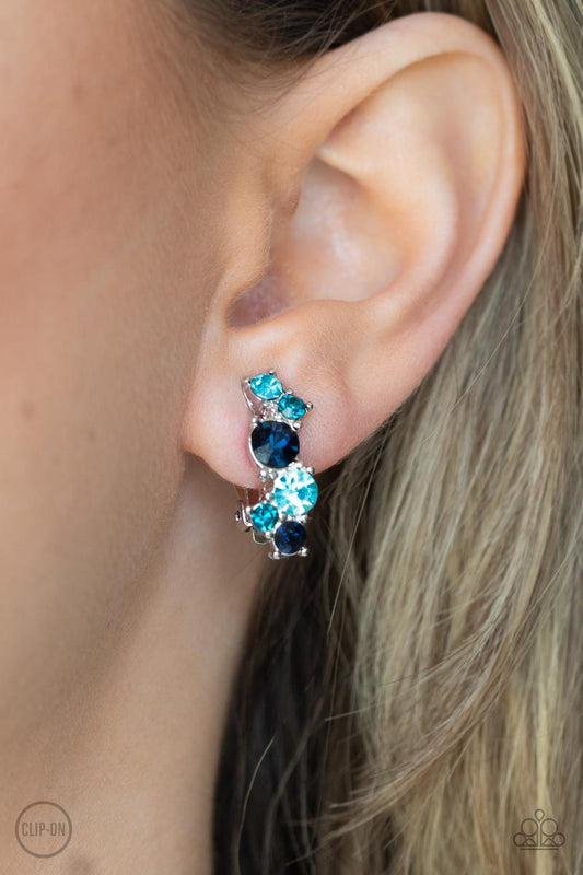 Cosmic Celebration - Blue Rhinestone Clip-On Earrings Paparazzi E0334