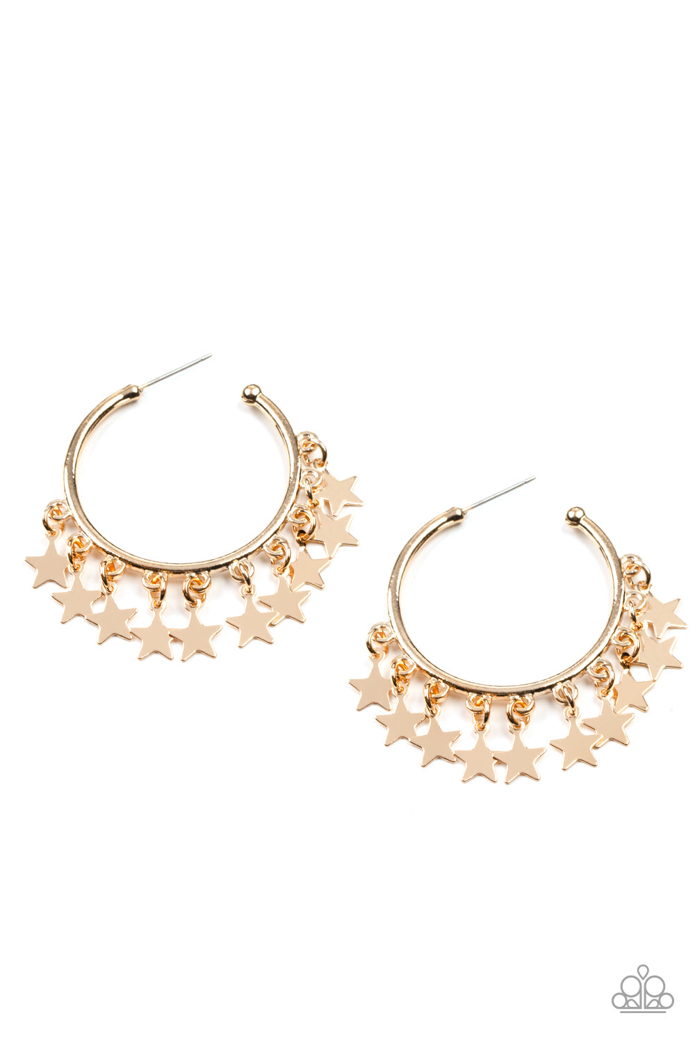 Happy Independence Day - Gold Star 1 1/4 Inch Hoop Earring Paparazzi E0728