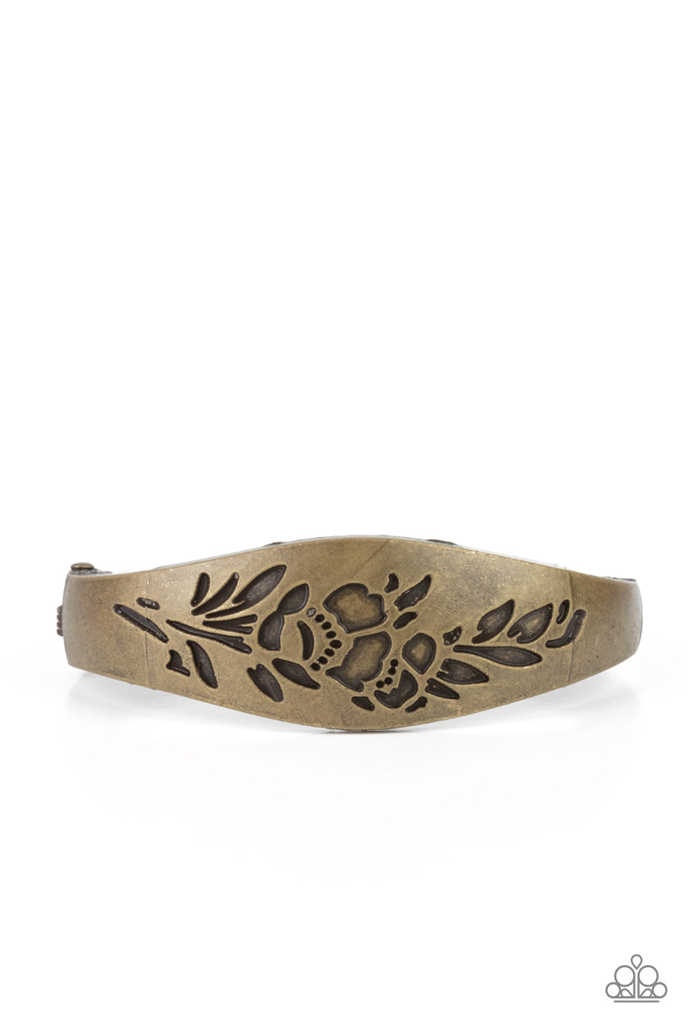 Fond of Florals - Brass Antiqued Leafy Floral Hinge Bracelet Paparazzi B1060