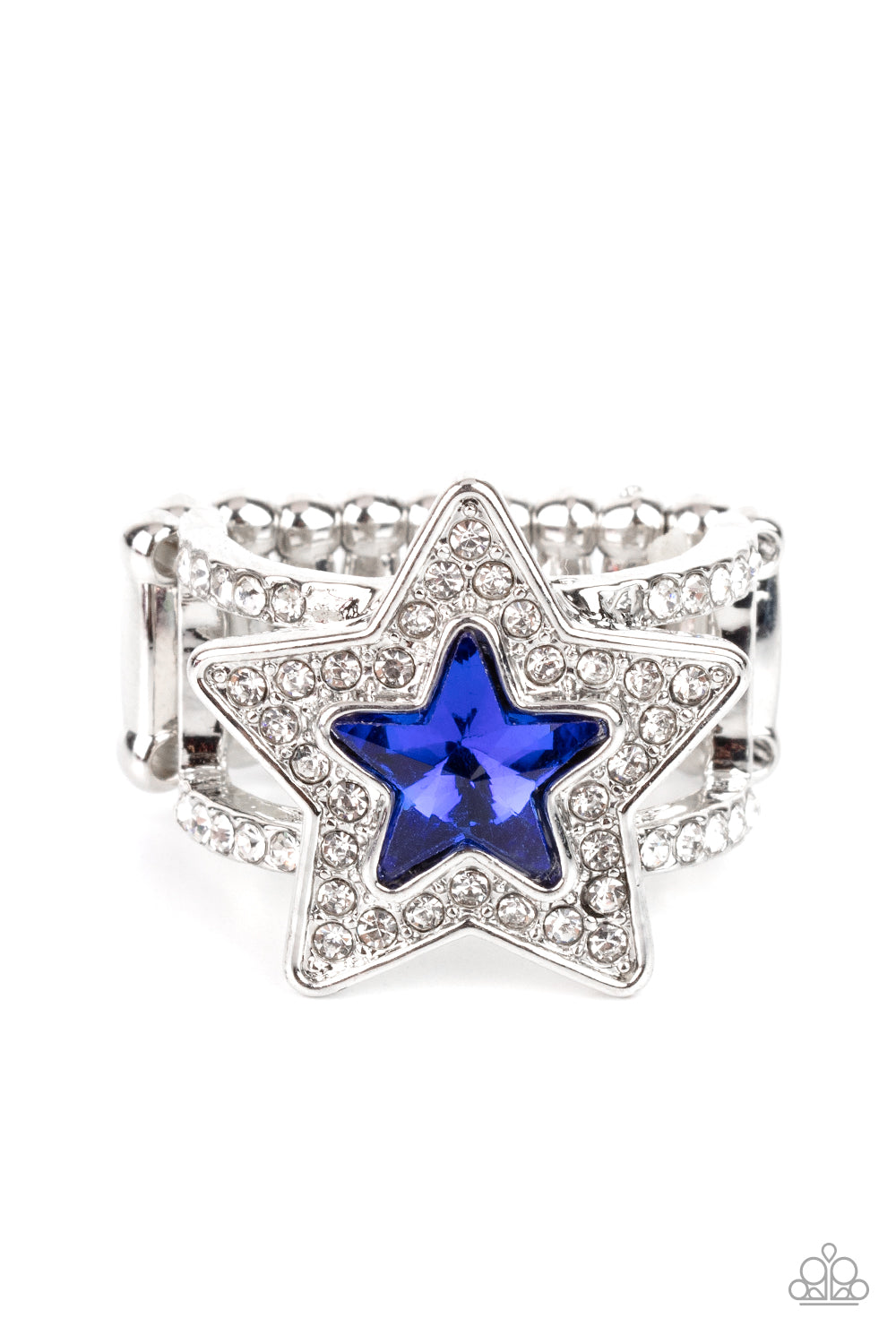 One Nation Under Sparkle - Blue Gem White Rhinestone Star Ring Paparazzi R0563