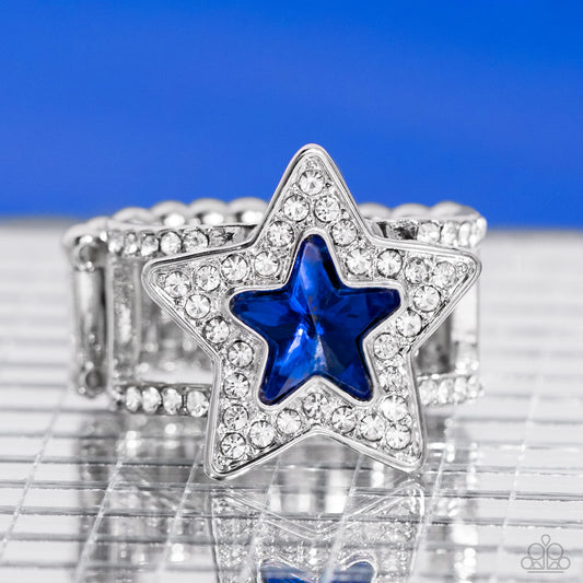 One Nation Under Sparkle - Blue Gem White Rhinestone Star Ring Paparazzi R0563