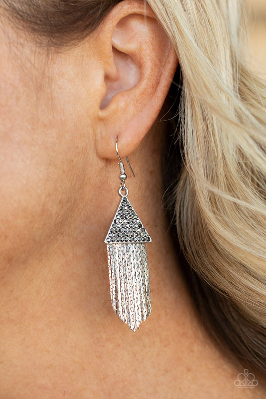 Pyramid SHEEN - Silver Earrings Paparazzi E0165