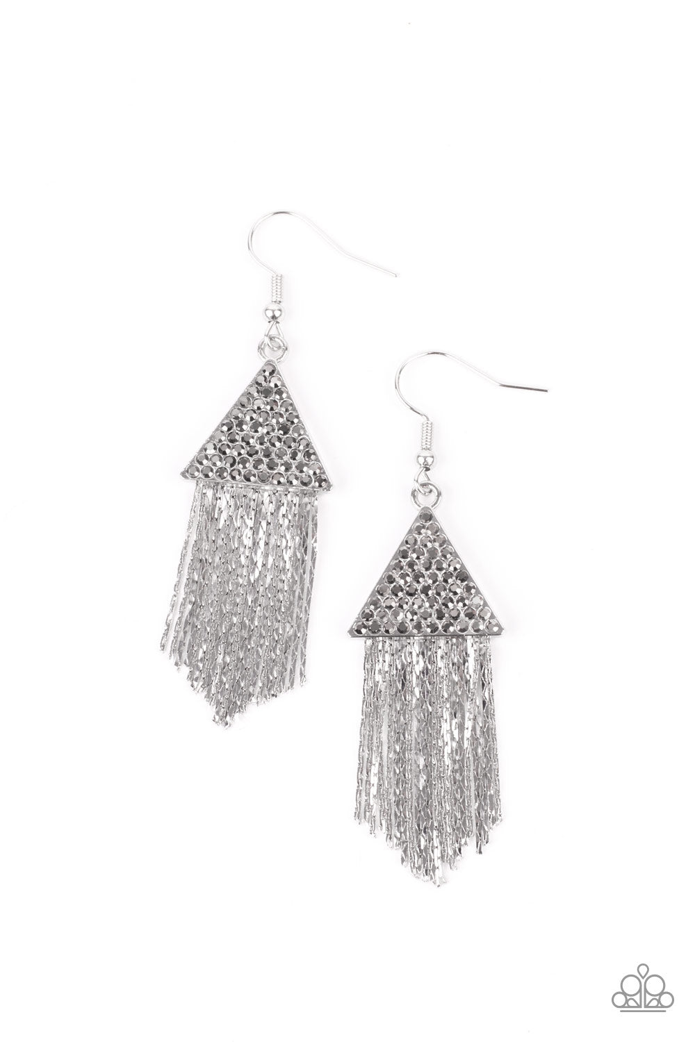 Pyramid SHEEN - Silver Earrings Paparazzi E0165