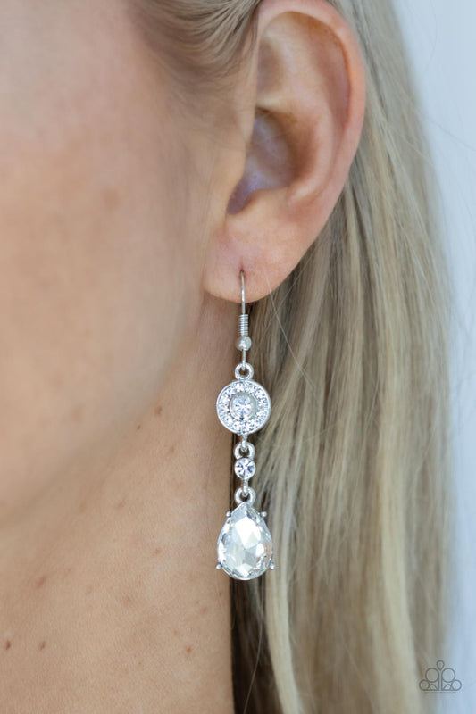 Graceful Glimmer - White Earring Paparazzi E0280