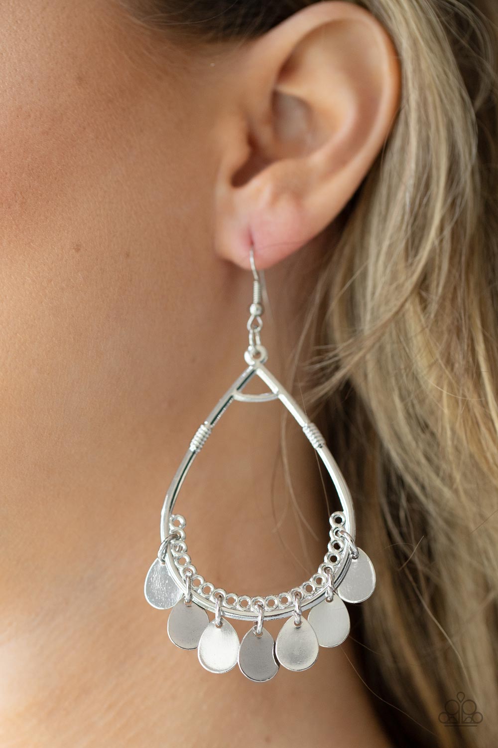 Meet Your Music Maker - Silver Teardrop Earring Paparazzi E0318