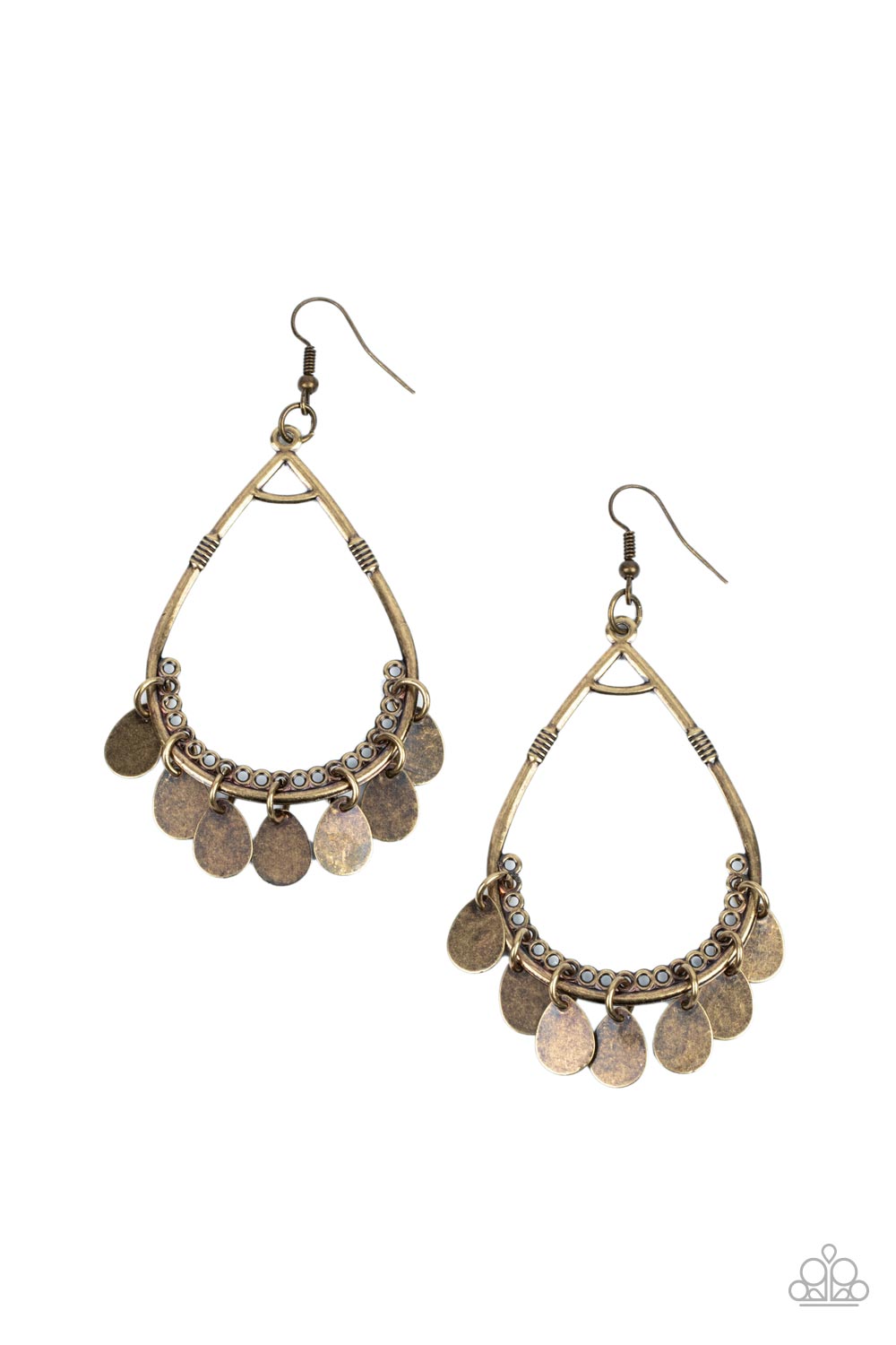 Meet Your Music Maker - Brass Teardrop Earring Paparazzi E1426