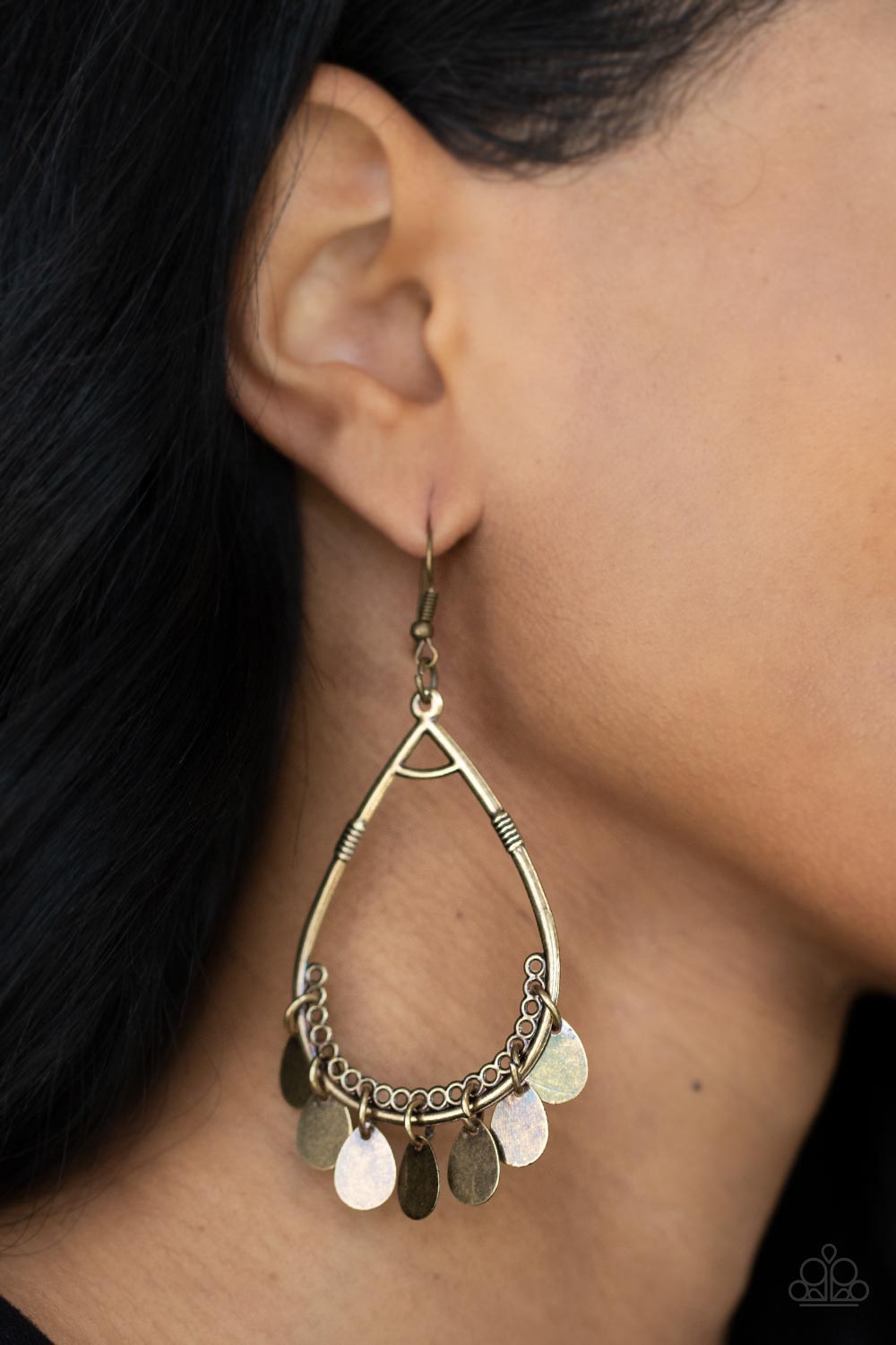 Meet Your Music Maker - Brass Teardrop Earring Paparazzi E1426