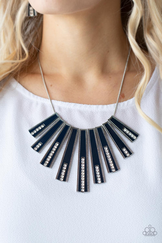 FAN-tastically Deco - Blue Navy Blue, White Rhinestone Necklace Paparazzi N0469