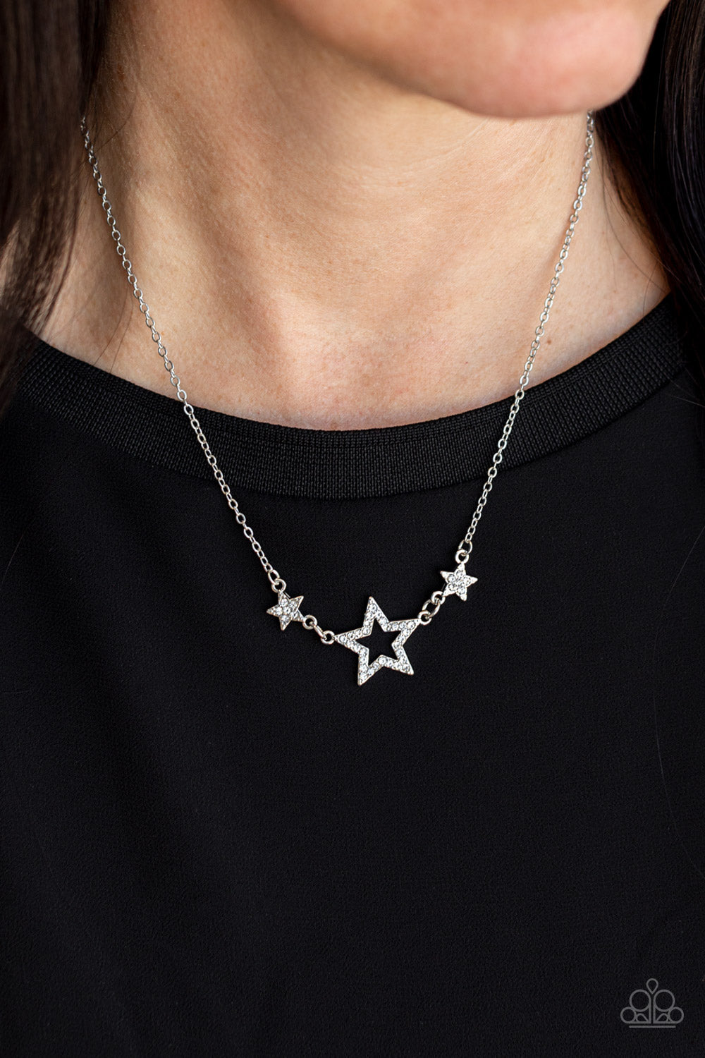 United We Sparkle - White Rhinestone Star Necklace Paparazzi N0925