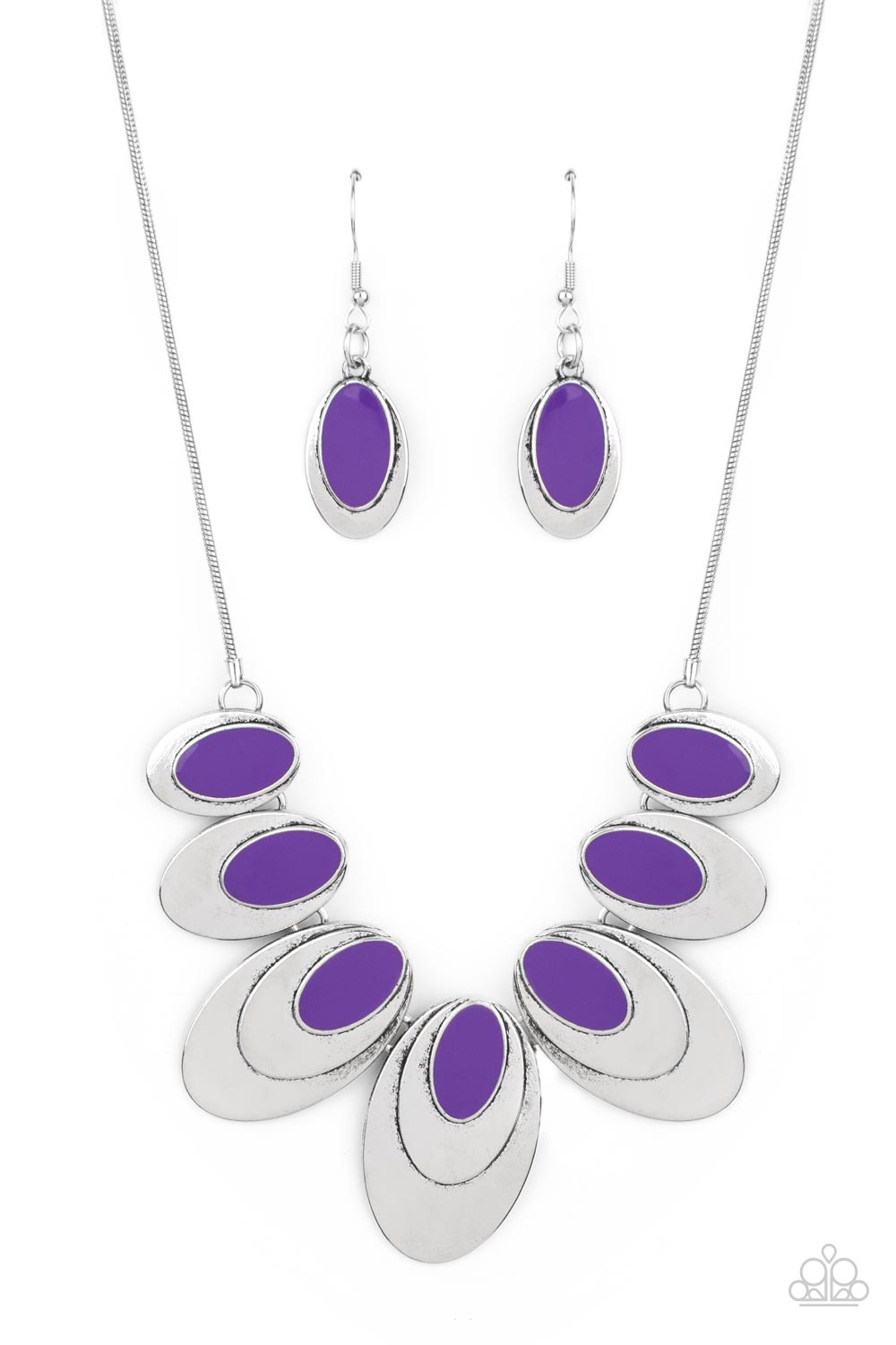 Endless Eclipse - Purple Glossy & Oval Silver Plates Necklace Paparazzi N1935