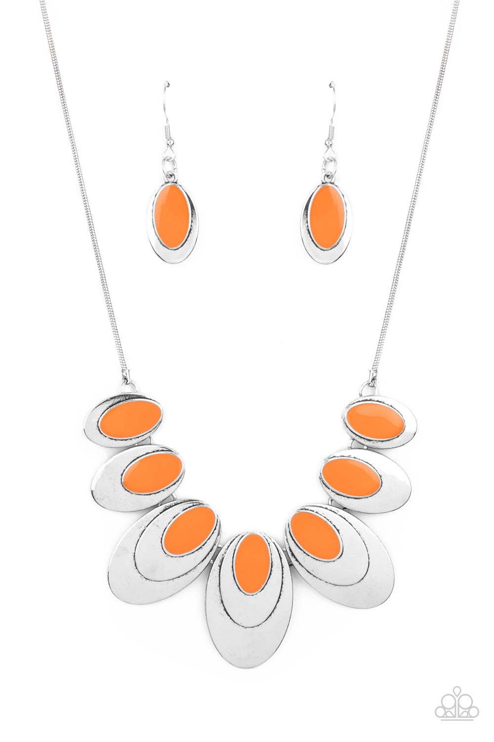 Endless Eclipse - Orange Glossy Oval Silver Necklace Paparazzi N1895