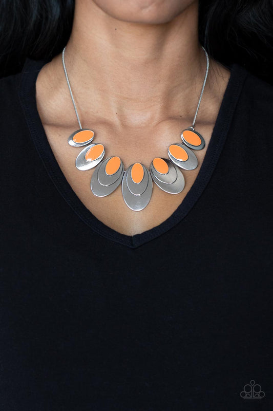 Endless Eclipse - Orange Glossy Oval Silver Necklace Paparazzi N1895